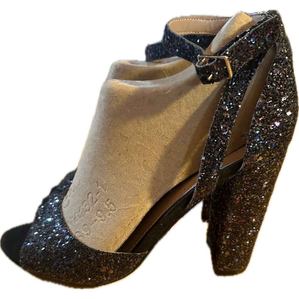 Betsy Johnson Women's Black‎ Glitter Platform Block Heel Sandals Size 8 1/2 - Picture 4 of 7